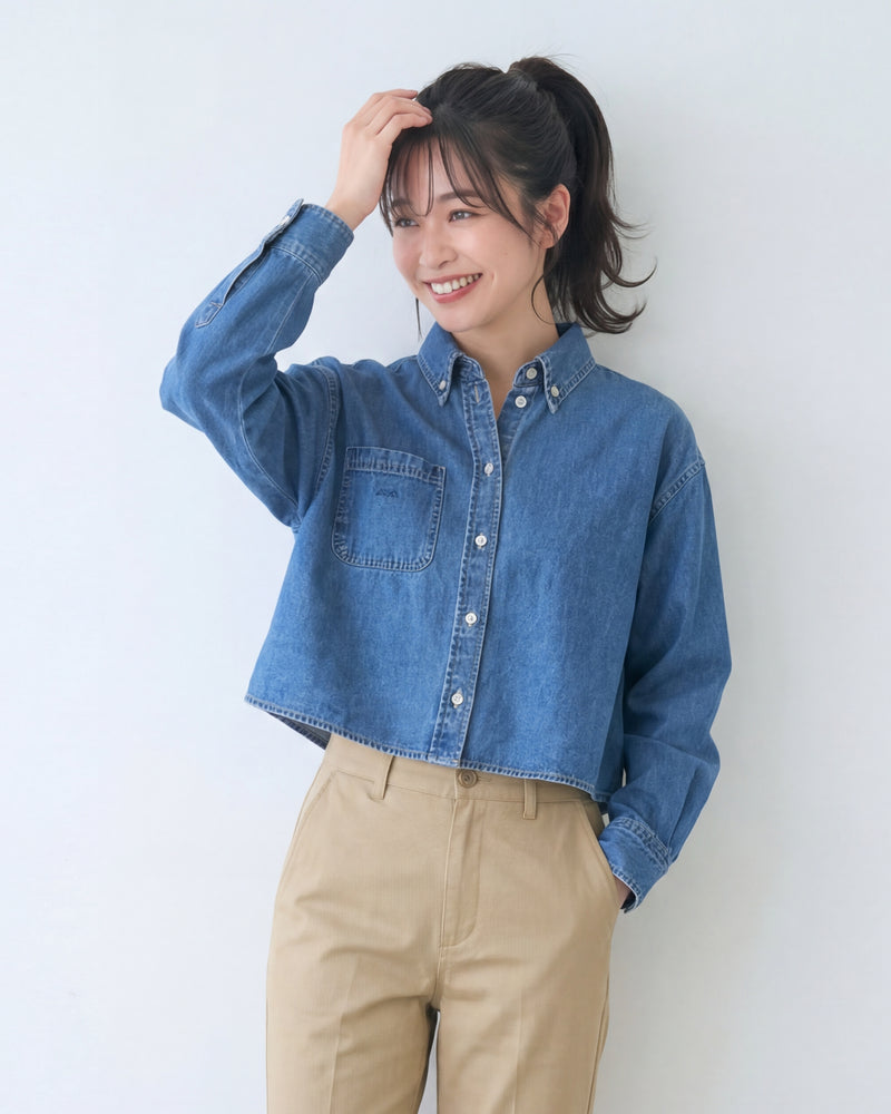 ショート丈 ゆったり ドロップショルダー デニムシャツ