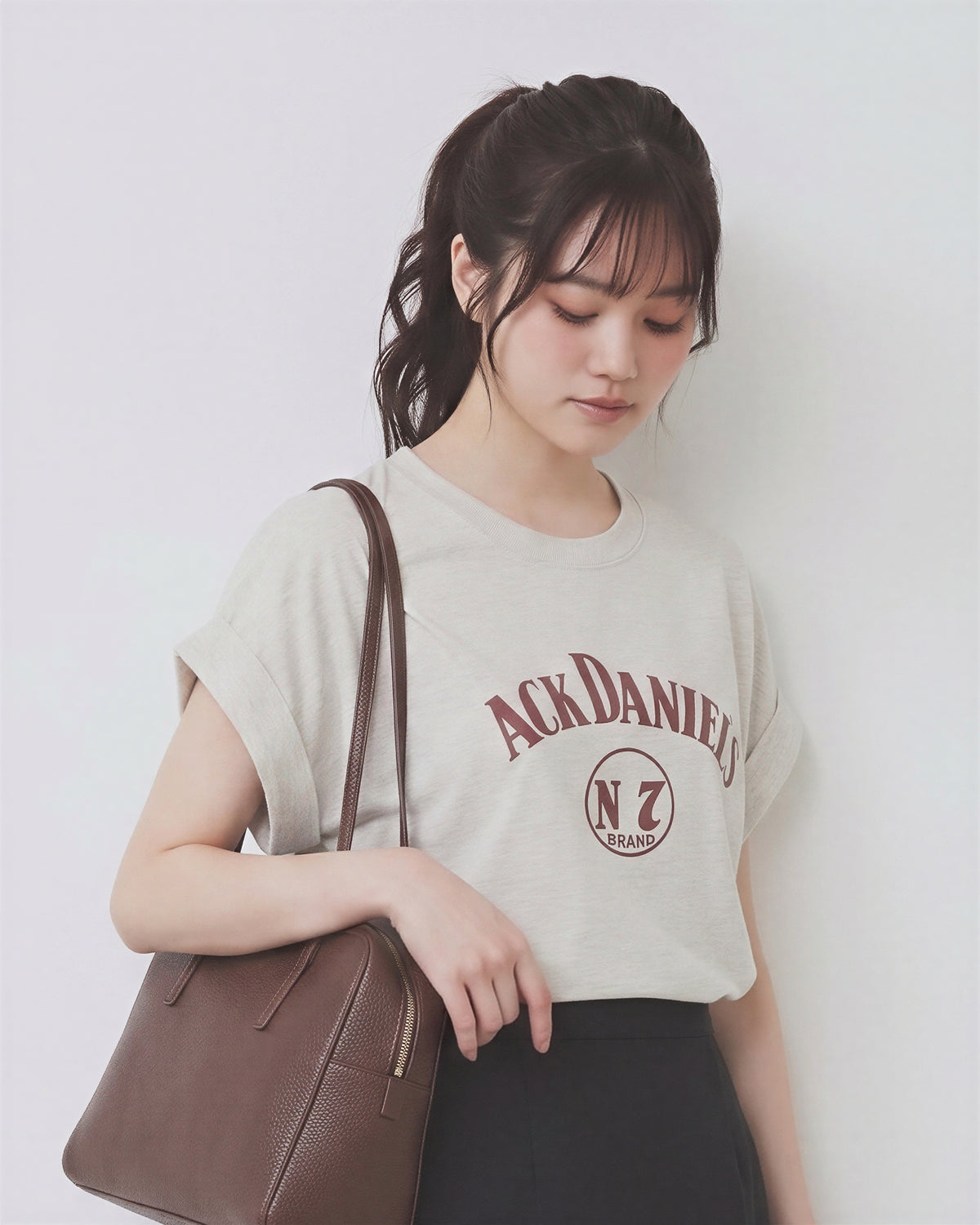 ロールヘムフリルスリーブ ヴィンテージプリントTシャツ
