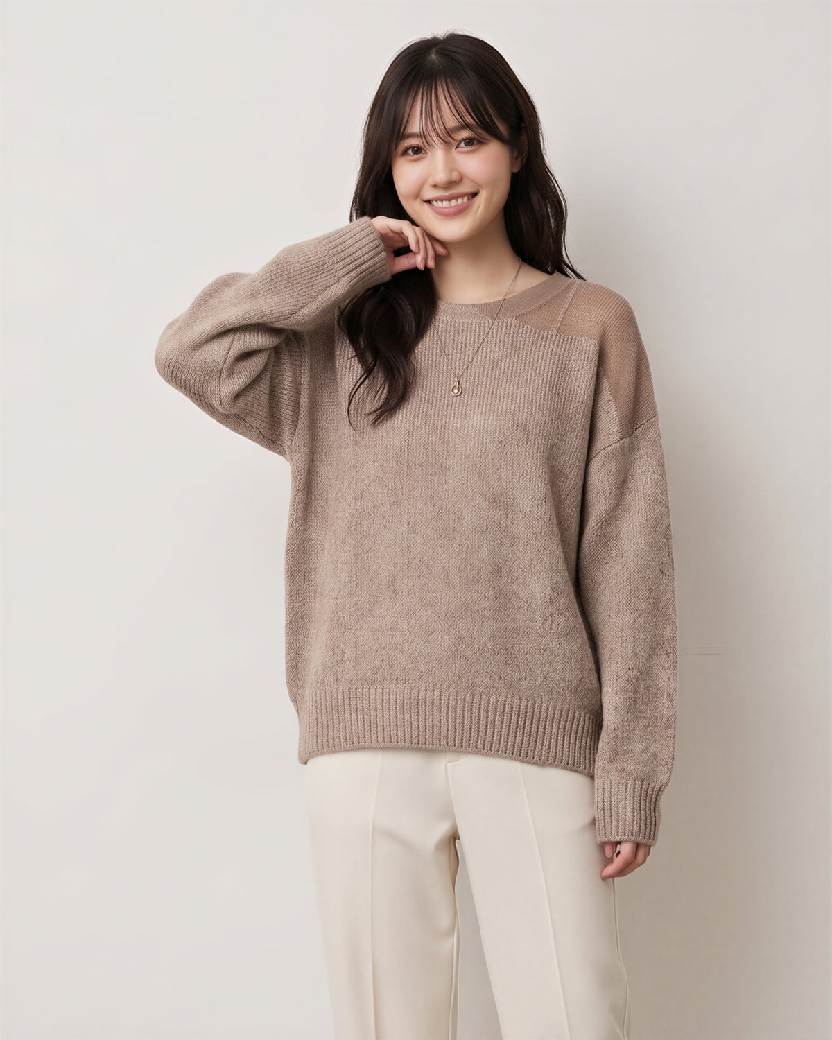 【秋新作】オフショルダー風 ルーズフィット シャギー感ニット