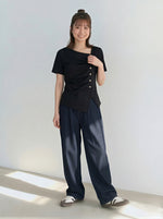 斜め前立てタック入り アシンメトリーヘム 半袖Tシャツ