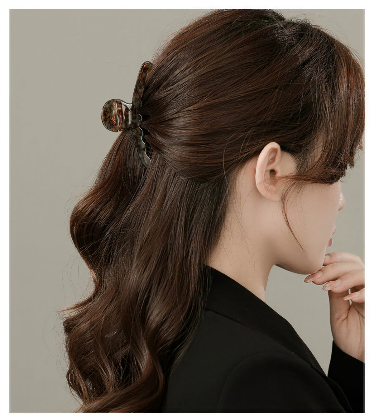 べっ甲風 大きめカーブヘアクリップ
