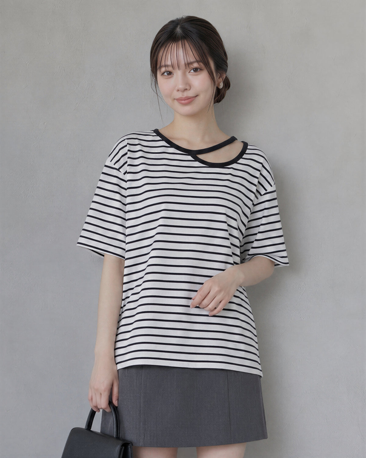 配色フェイクレイヤードボーダーTシャツ