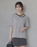 配色フェイクレイヤードボーダーTシャツ