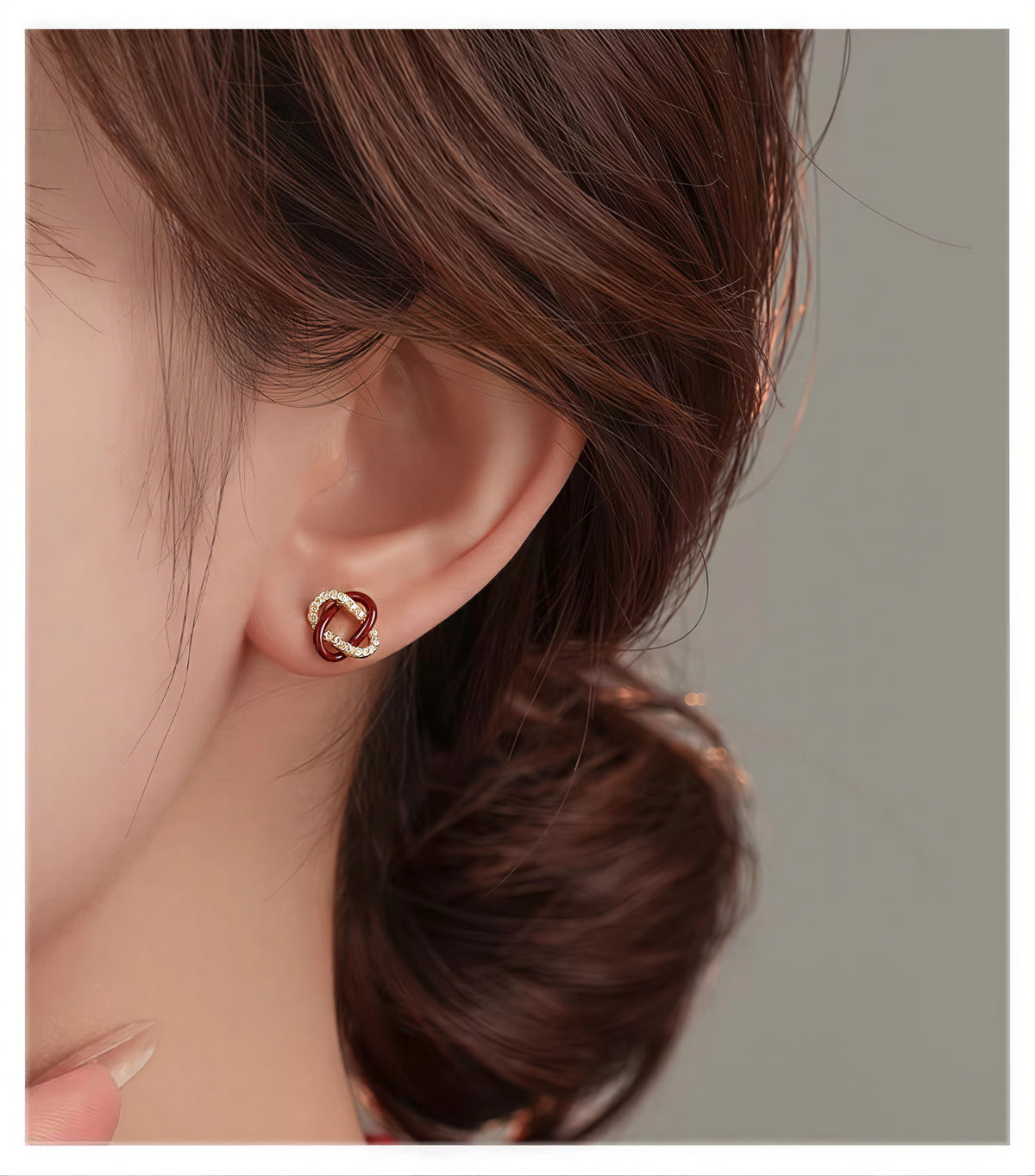 レッド×ゴールド配色 ノットモチーフピアス-レッド-FREE