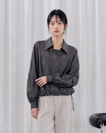 ドローストリングウエスト アシンメトリー前立てシャツ-ブラウン-3XL