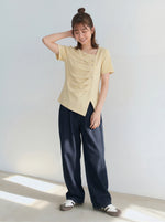 斜め前立てタック入り アシンメトリーヘム 半袖Tシャツ