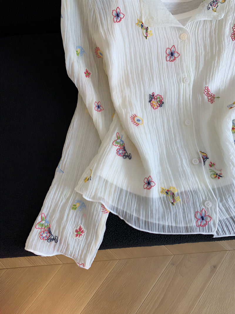 【秋新作】S~XL Vネック プリーツ 小花柄ブラウス