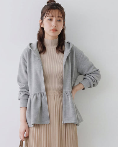 2色展開｜フード付きペプラムスウェットジャケット