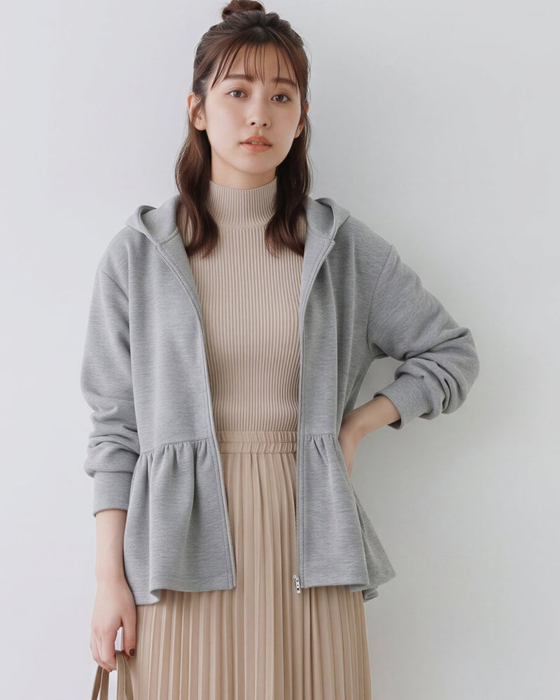 2色展開｜フード付きペプラムスウェットジャケット