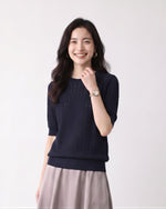 M~XL 透かしジャカード クルーネックニット