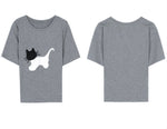 コットン素材、ネコ！子猫刺繍半袖Tシャツデザイン感ゆったりトップス