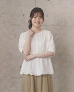 M~2XL レース切り抜き　スタンドカラーボタン留め　ゆったり半袖シャツ