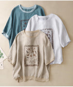ゆったりドロップショルダー フラワープリントTシャツ