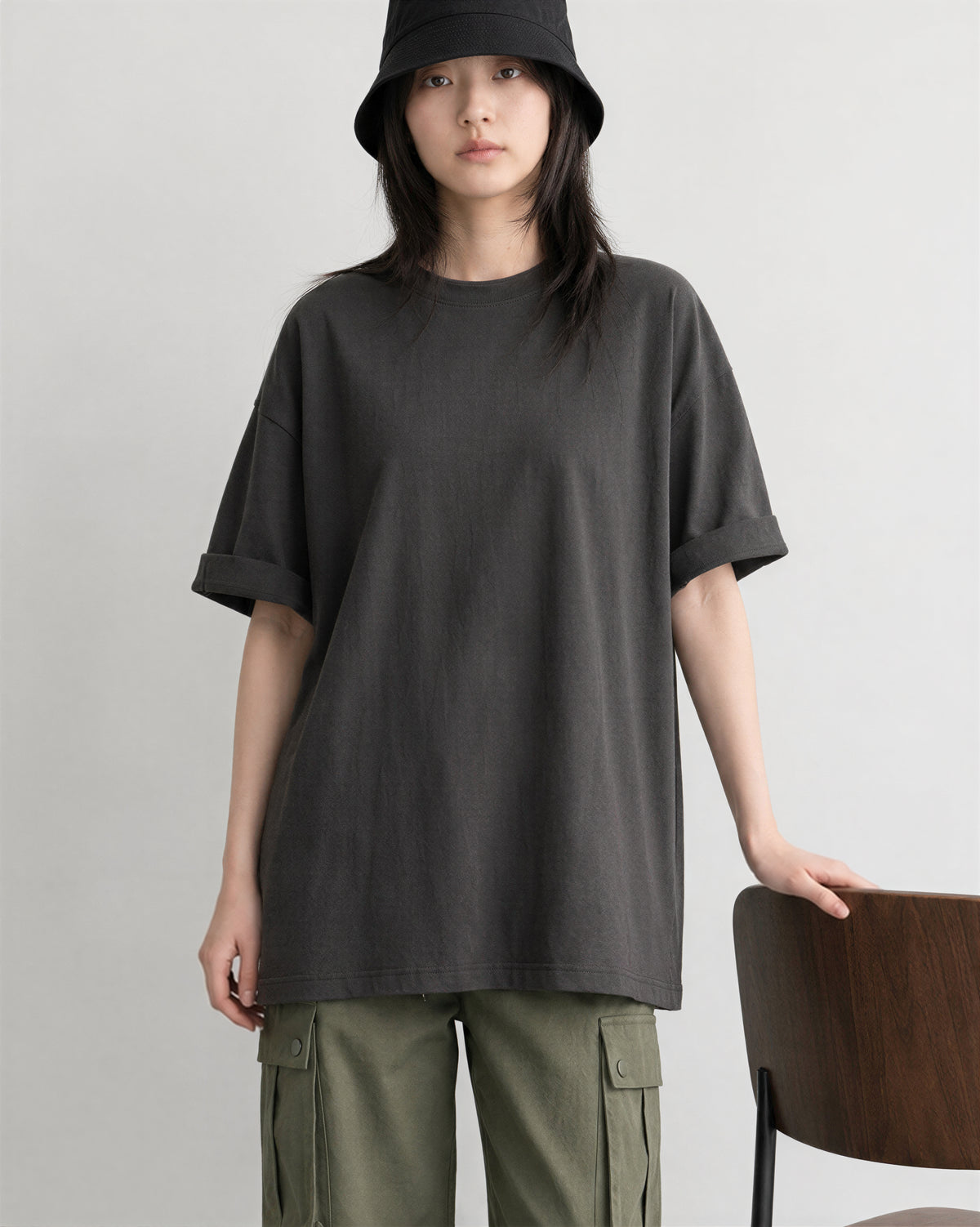 半袖Tシャツ ゆったりシルエット ミドル丈 カジュアル ドロップショルダー コットン