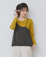 L~4XL レイヤード風 ゆったり アシンメトリー フェイクツーピースTシャツ