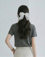 縦ラインスパンコール付き クルーネック ストレート 半袖Tシャツ
