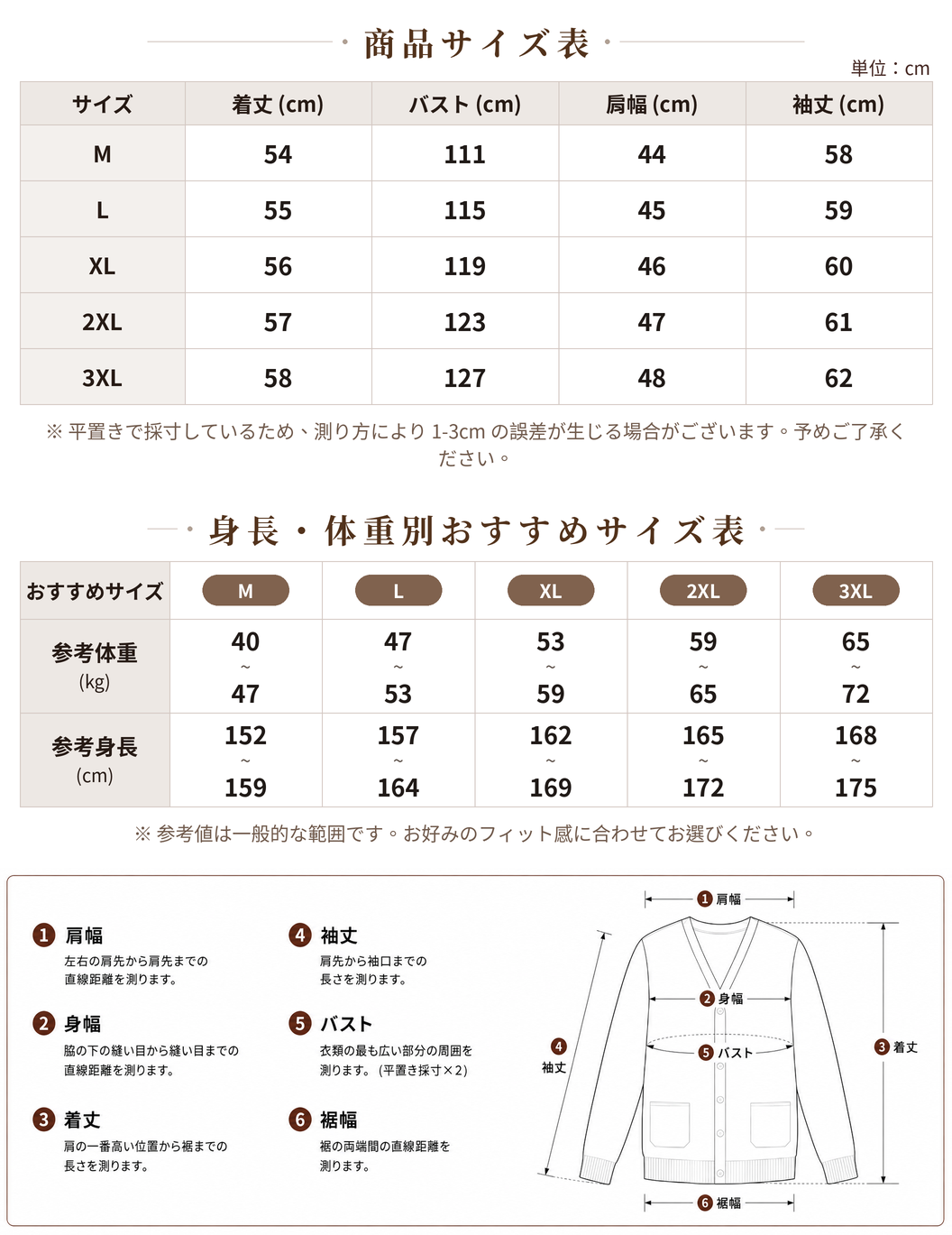 M~3XL ショート丈フード付きシンプルフードジャケット size chart 1