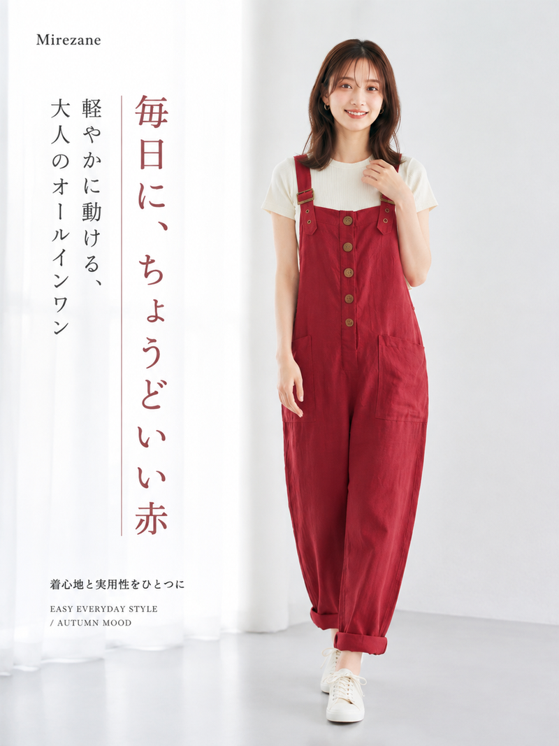 【全2色】S~3XL ゆったりストレート ビッグポケット サロペット