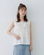 スター刺繍 クルーネック ノースリーブタンクトップ-ホワイト-2XL