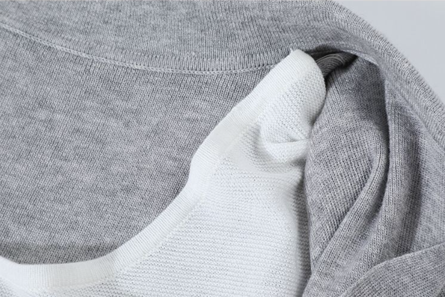 【全2色】S~XL ショールカラー 深V 切り替え ウエストシェイプ フェイクレイヤード ニット