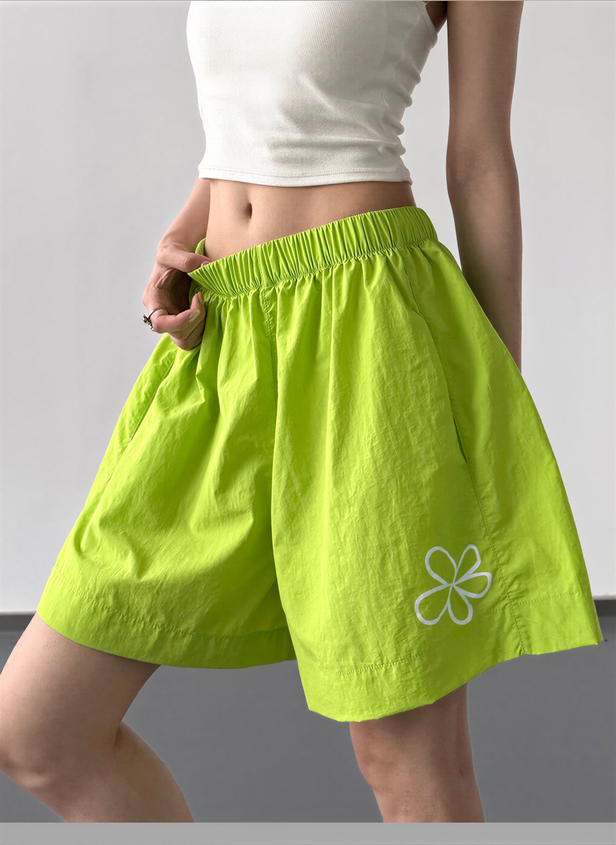 S-2XL ウエストゴム ハイウエスト 花柄プリント ワイドショートパンツ