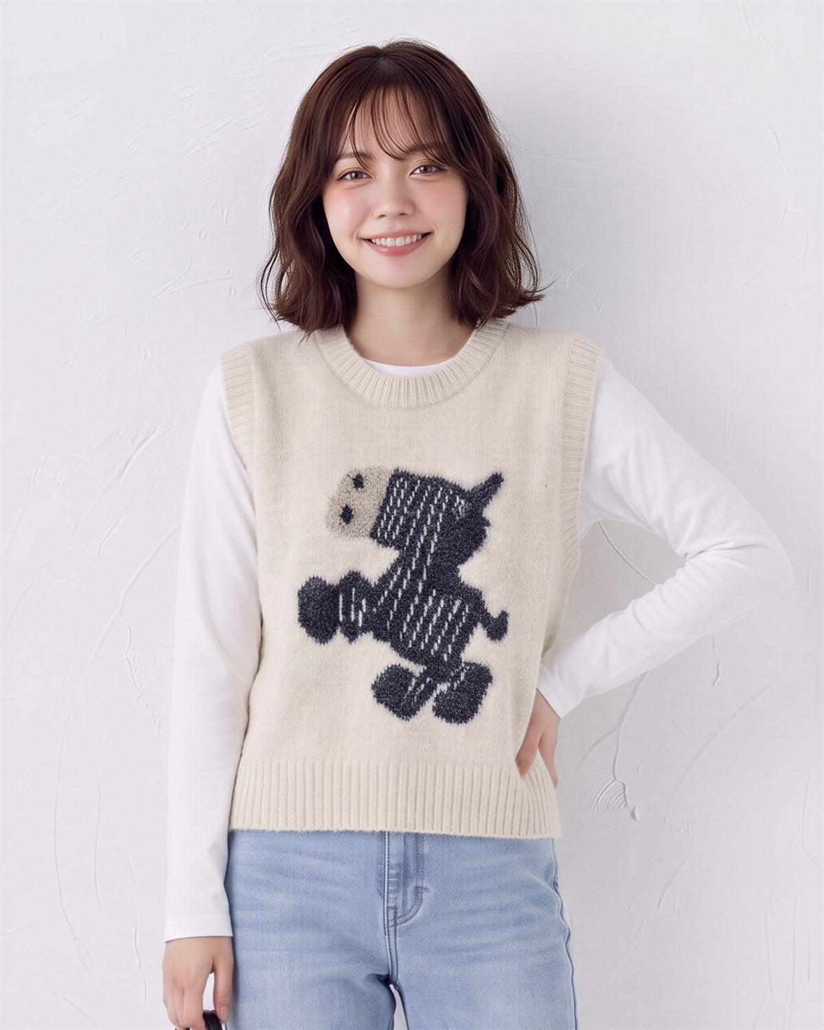 起毛感ジャカード ゆったりニットベスト