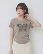バタフライ立体フリンジワッペン クルーネック半袖Tシャツ