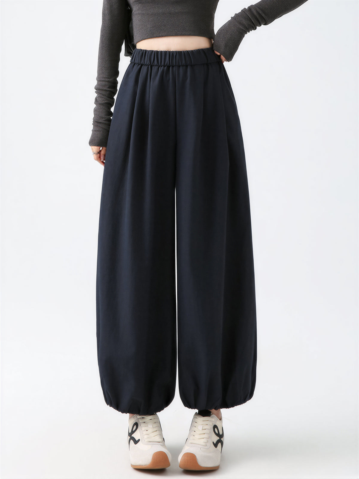 【全3色】S~XL ウエストゴム 裾絞りワイドパンツ