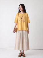 【全3色】M~2XL 刺繍デザイン ゆったり クルーネックTシャツ