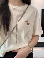 シンプル クルーネック ポニー刺繍Tシャツ