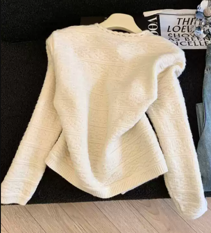 S~XL 立体感のあるテクスチャー クルーネック ショート丈ニットカーディガン
