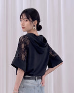 レース切り替えフード付きワイドスリーブTシャツ