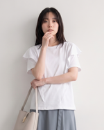 ラウンドネック フリルスリーブ ゆったりTシャツ
