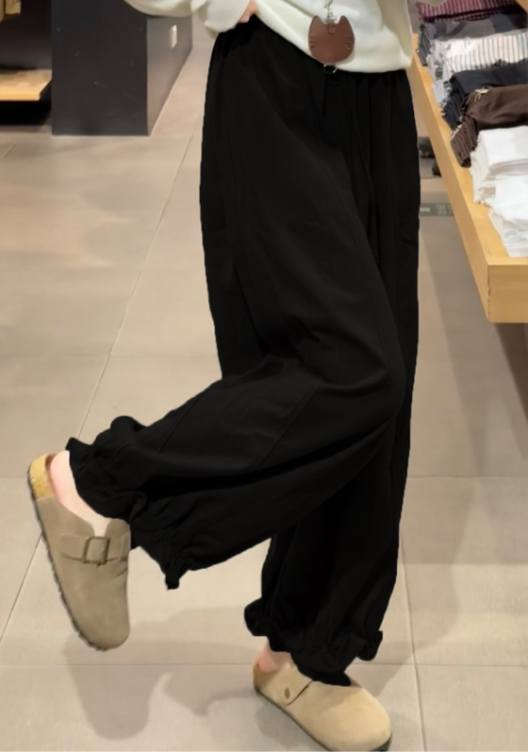 ハイウエスト ドローストリング 立体切替 ジョガー風ワイドパンツ
