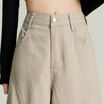 ハイウエスト 裾ずりワイドデニムパンツ サイドカーゴポケット