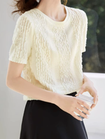 立体プリーツテクスチャー クルーネック スリムフィット 半袖Tシャツ