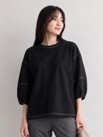 【全2色】M~XL 配色ステッチ パフスリーブスウェット