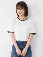 配色メロウフリル縁取り クルーネックTシャツ