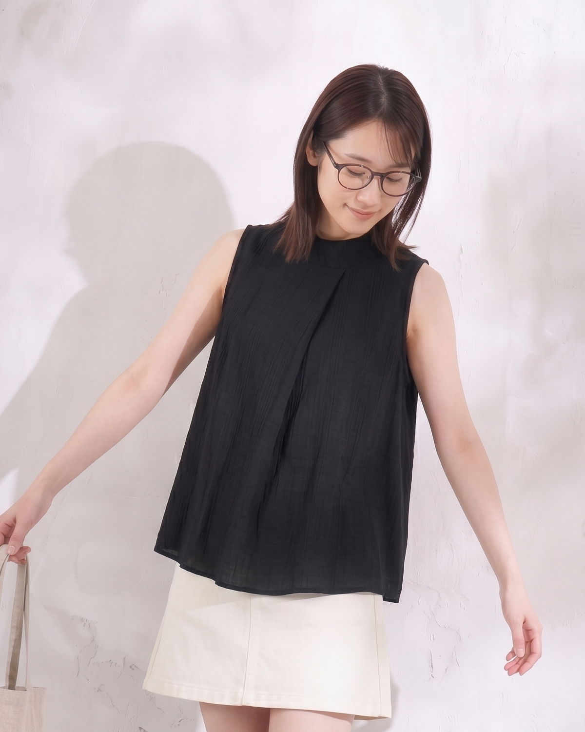 M-2XL スタンドカラー ゆったりAラインタンクトップ