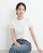 ウエストすっきり見え ラウンドネック 半袖Tシャツ