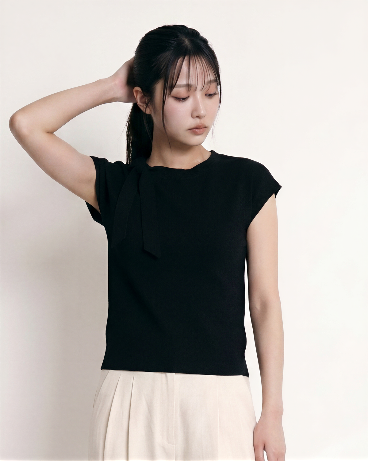 ワンショル風リボンデザイン すっきりフィット半袖Tシャツ