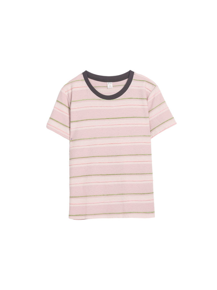 配色ボーダー クルーネックTシャツ
