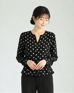 L~4XL ブラックドット ウエストマークブラウス