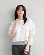 オーガンジー切り替えパフスリーブTシャツ