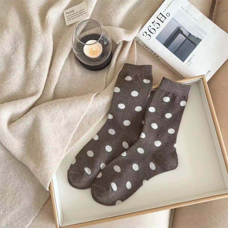 厚手仕様 水玉模様 ミッドソックス