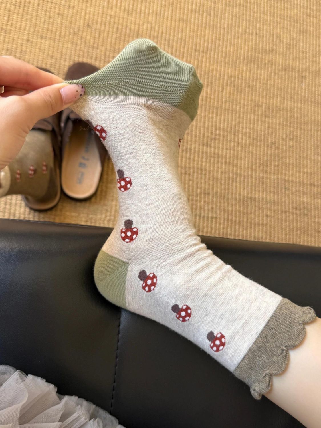 ボタニカル柄 切り替え プリント ソックス