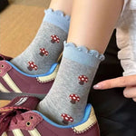 ボタニカル柄 切り替え プリント ソックス