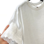 M-2XL カットワークレース ラウンドネック 半袖Tシャツ