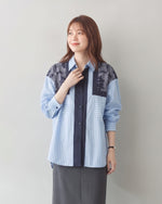 【秋新作】L~4XL 切り替えストライププリントシャツ