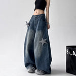 S-3XL ヴィンテージウォッシュ スターパッチ デニムパンツ
